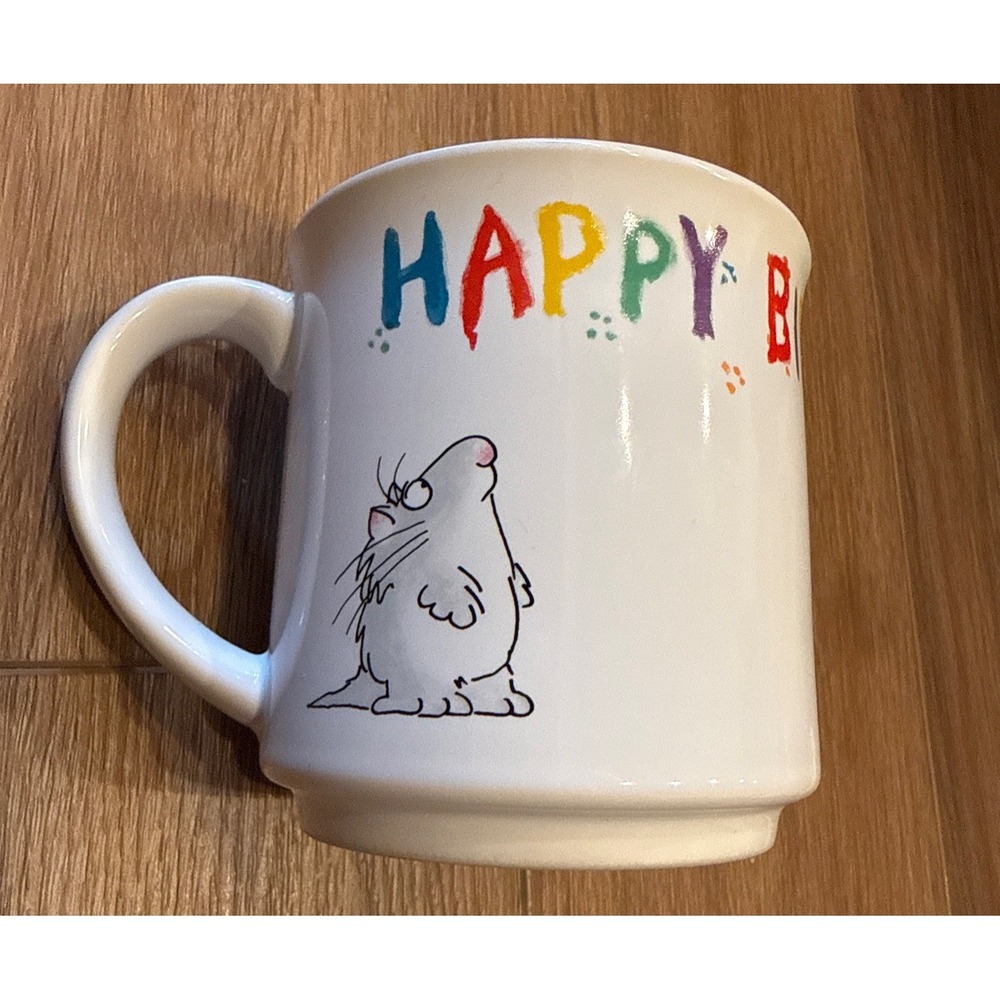 Vintage, Sandra Boynton Cat Mug Coffee Cup "Happy Birthday" 80s Great Condition